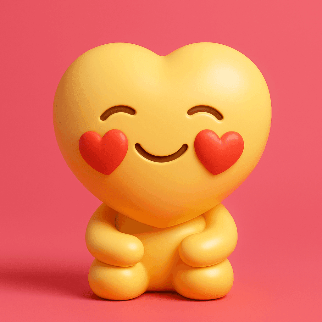 AI-generated artwork: 将 [ 🥰 ] 变成一个柔软的乙烯基模型，表面光滑亮泽。材质应略带橡胶质感，具有极简的曲线和哑光与光泽的混合效果。使用柔和或柔和的纯色。表面无缝衔接，没有明显的纹理或粗糙感。工作室灯光，鲜艳的背景，...