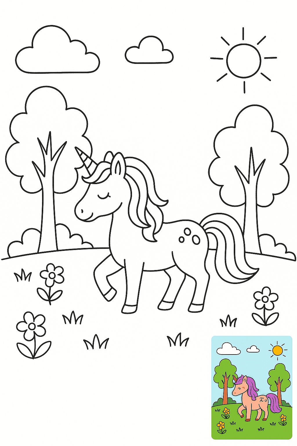 AI-generated artwork: 一张黑白线描涂色插画，适合直接打印在标准尺寸（8.5x11英寸）的纸张上，无纸张边框。整体插画风格清新简洁，使用清晰流畅的黑色轮廓线条，无阴影、无灰阶、无颜色填充，背景纯白，便于涂色。
【同时为了方便...
